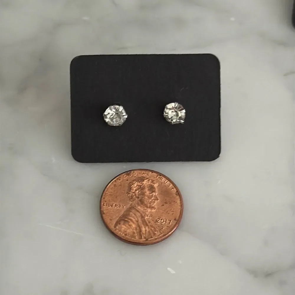 Men’s Crystal Stud Earrings, 3 Pairs, 3 Sizes
